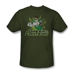 Justice League - Gl Rough Distress Adult T-Shirt In Military Green