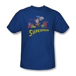 Justice League - Superman Rough Distress Adult T-Shirt In Royal