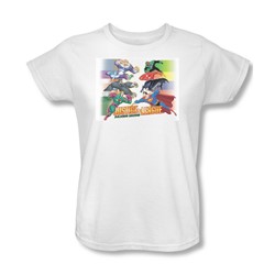 Justice League - Evildoers Beware Womens T-Shirt In White