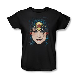 Justice League - Wonder Woman Head Womens T-Shirt In Black