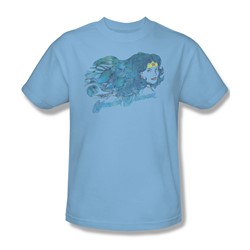 Justice League - Watercolor Hair Adult T-Shirt In Light Blue