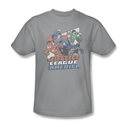 Justice League - Four Against Crime Adult T-Shirt In Silver