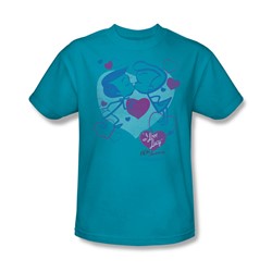 I Love Lucy - Cartoon Kiss Adult T-Shirt In Turquoise