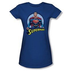 Superman - Flying High Again Juniors T-Shirt In Royal