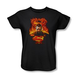 Superman - Man On Fire Womens T-Shirt In Black