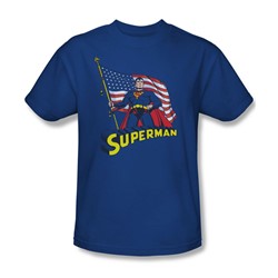 Superman - American Flag Adult T-Shirt In Royal