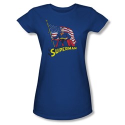 Superman - American Flag Juniors T-Shirt In Royal