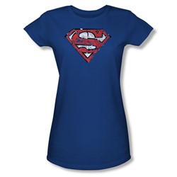 Superman - Ripped And Shredded Juniors T-Shirt In Royal