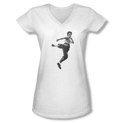 Bruce Lee - Juniors Flying Kick V-Neck T-Shirt
