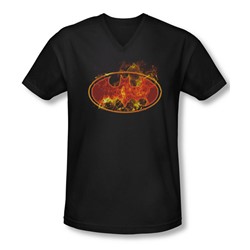 Batman - Mens Flames Logo V-Neck T-Shirt