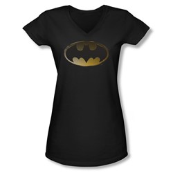Batman - Juniors Halftone Bat V-Neck T-Shirt