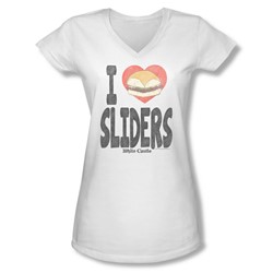 White Castle - Juniors I Heart Sliders V-Neck T-Shirt