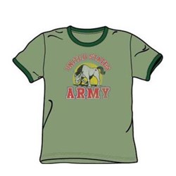 Army - Ribbed Distressed - Adult Green Ringer S/S T-Shirt For Men