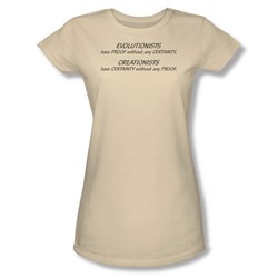 Evolitionists Creationists - Juniors Sheer T-Shirt In Cream