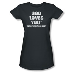 God Loves You - Juniors Sheer T-Shirt In Charcoal