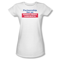 Idiot Free America - Juniors Sheer T-Shirt In White