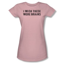 Wish These Were Brains - Juniors Sheer T-Shirt In Pink