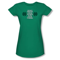 Who Needs Luck - Juniors Sheer T-Shirt In Kelly Green