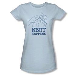 Knit Happens - Juniors Sheer T-Shirt In Light Blue