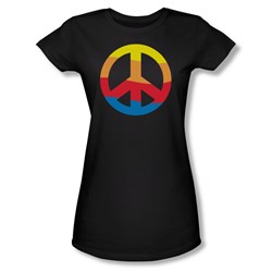 Rainbow Peace Sign - Juniors Sheer T-Shirt In Black