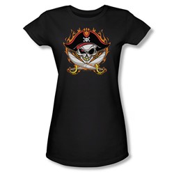 Pirate Skull - Juniors Sheer T-Shirt In Black