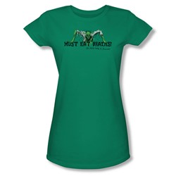 Must Eat Brains - Juniors Sheer T-Shirt In Kelly Green