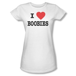 I Love Boobies - Juniors Sheer T-Shirt In White