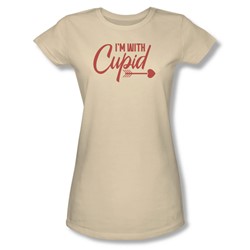I'M With Cupid - Juniors Sheer T-Shirt In Cream