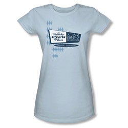 Queenie'S Pork Place - Juniors Sheer T-Shirt In Light Blue
