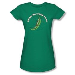 Peas Be With You - Juniors Sheer T-Shirt In Kelly Green