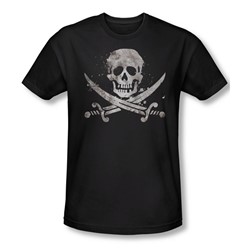 Funny Tees - Mens Distressed Jolly Roger Fitted T-Shirt