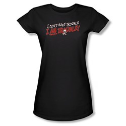 I Am Trouble - Juniors Sheer T-Shirt In Black