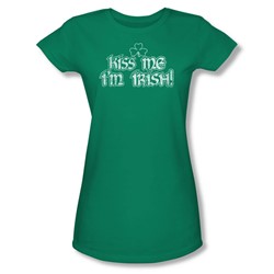 Kiss Me I'M Irish - Juniors Sheer T-Shirt In Kelly Green