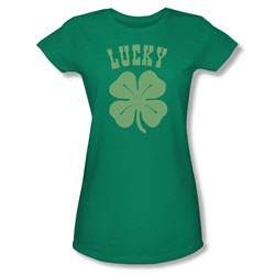 Lucky Shamrock - Juniors Sheer T-Shirt In Kelly Green