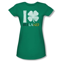 I Love Ireland - Juniors Sheer T-Shirt In Kelly Green