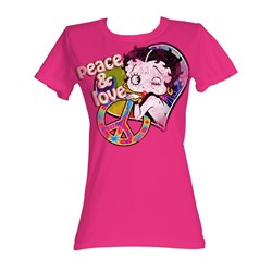Betty Boop - Peace & Love Womens T-Shirt In Hot Pink
