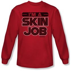 Battlestar Galactica - Mens I'M A Skin Job Long Sleeve Shirt In Red