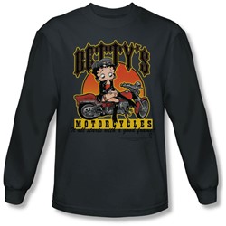 Betty Boop - Mens Betty'S Motorcycles Long Sleeve Shirt In Charcoal