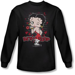 Betty Boop - Mens Classic Kiss Long Sleeve Shirt In Black