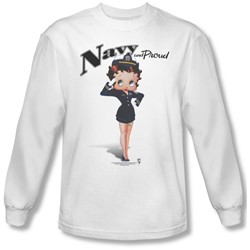 Betty Boop - Mens Navy Boop Long Sleeve Shirt In White