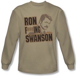 Parks & Recreation - Mens Ron F***Ing Swanson Long Sleeve Shirt In Sand