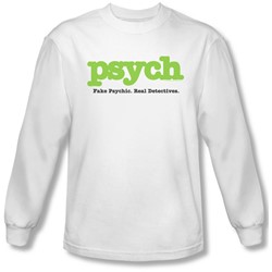 Psych - Mens Title Long Sleeve Shirt In White