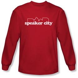 Old School - Mens Speaker City Logo Long Sleeve Shirt In Red