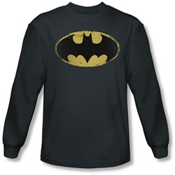 Batman - Mens Distressed Shield Long Sleeve Shirt In Charcoal