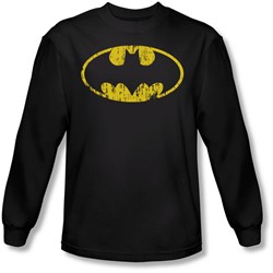 Batman - Mens Classic Logo Distressed Long Sleeve Shirt In Black