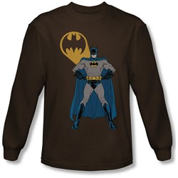 Batman - Mens Arms Akimbo Bats Long Sleeve Shirt In Coffee