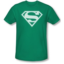 Superman - Mens Green & White Shield T-Shirt In Kelly Green