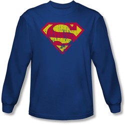 Superman - Mens Classic Logo Distressed Long Sleeve Shirt In Royal