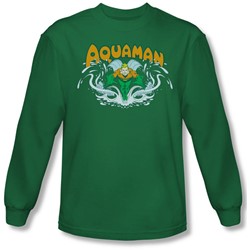 Dc Comics - Mens Aquaman Splash Long Sleeve Shirt In Kelly Green