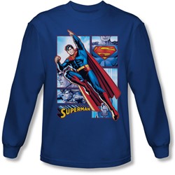 Justice League, The - Mens Superman Panels Long Sleeve Shirt In Royal